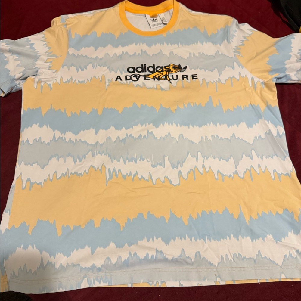 Adidas Adventure Tee in Blue, Yellow, and White